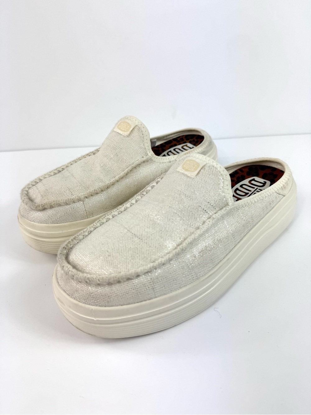 Hey Dude Austin Lift Cream Slip-On Platform Mule woven metallic